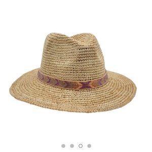New Nikki Beach Alexis Crochet Raffia Fedora Hat OS
